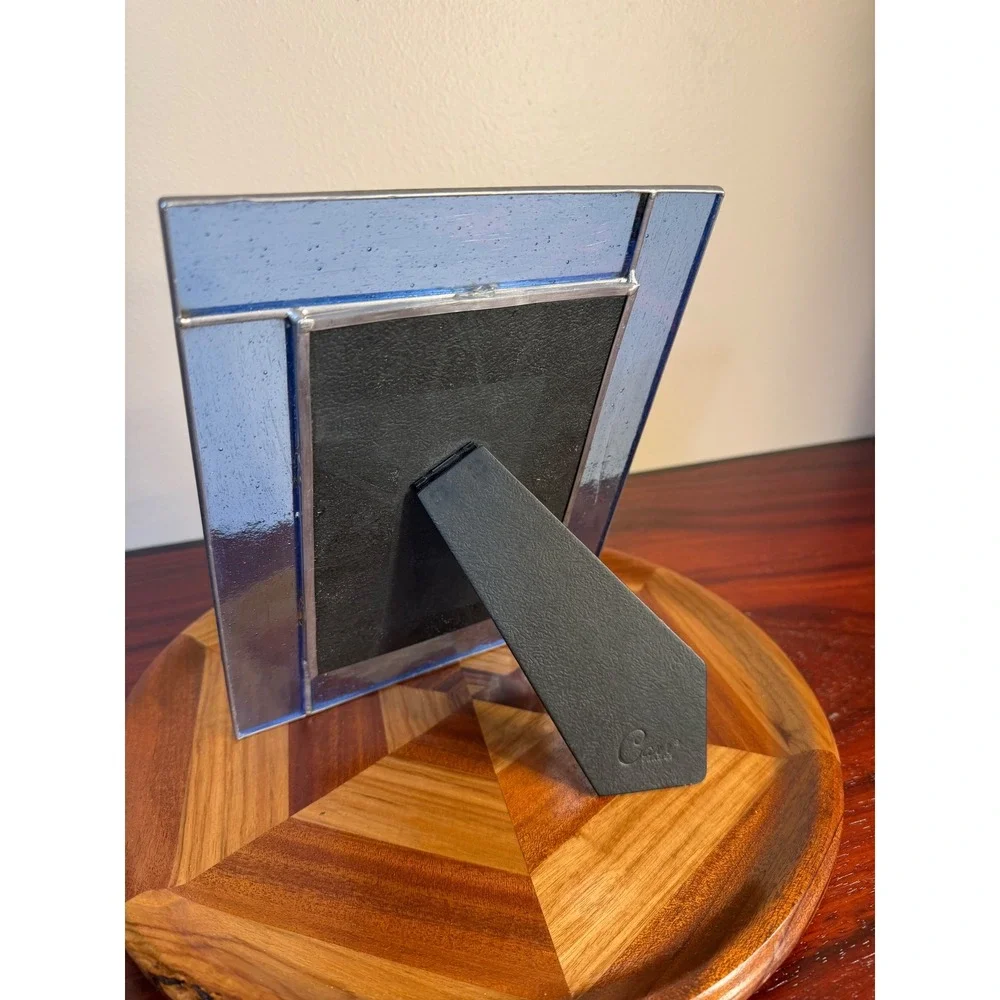 J Devlin Glass Art Blue Stained Glass Picture Frame 7.5 x 10Tabletop Decor Handm